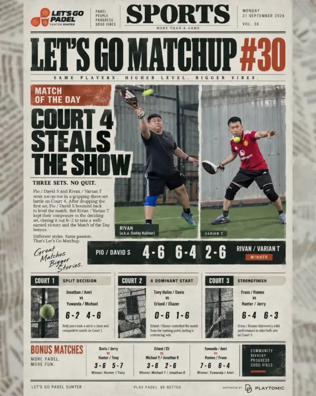 Sports-paper style report of Let's Go Matchup #30